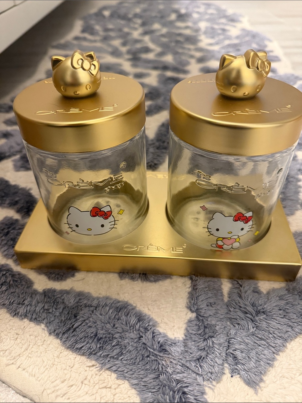 Hello Kitty x Creme Gold Glass Bathroom Jars with Kitty Lid Set